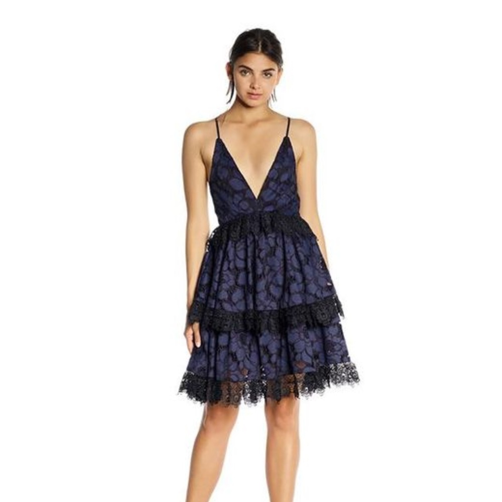 Kendall+Kylie blue lace baby doll dress in navy
